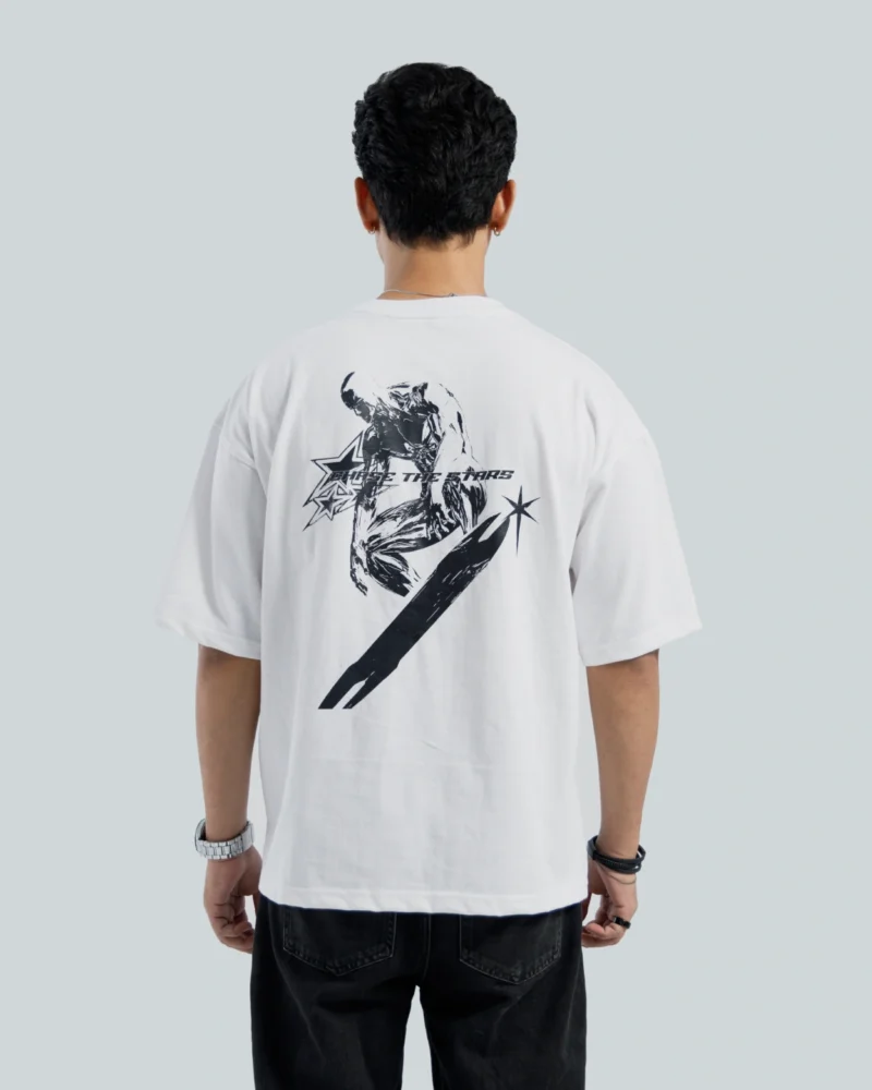 Chase the Stars Oversized Graphic Tee – White