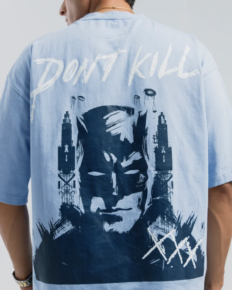 DON’T KILL Oversized Graphic Tee – Sky Blue - Image 4